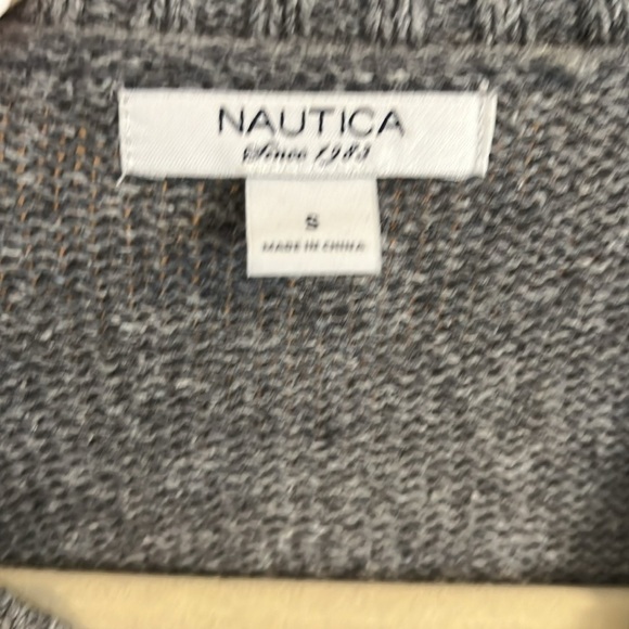 Nautical Size S Crew Neck Zip Front Gray Knit Sweater W/Yellow Puffer Panels - Picture 5 of 8